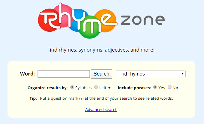 Find Rhymes at RhymeZone Step-by-Step Directions